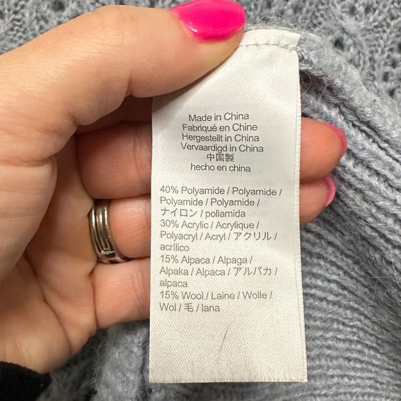 J. Crew Balloon Sleeve Cable Knit Sweater Dusty Blue Alpaca Wool Blend Preppy L - Picture 6 of 9